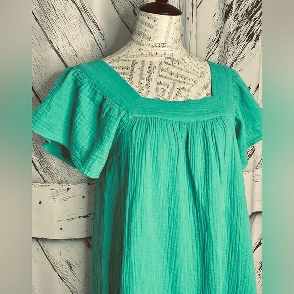 RAILS Everdeen Dress Organic Cotton Green Ruffled Sleeves Sz Medium - Picture 3 of 10